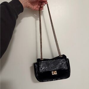 Elegant Black Sequin Chain Bag